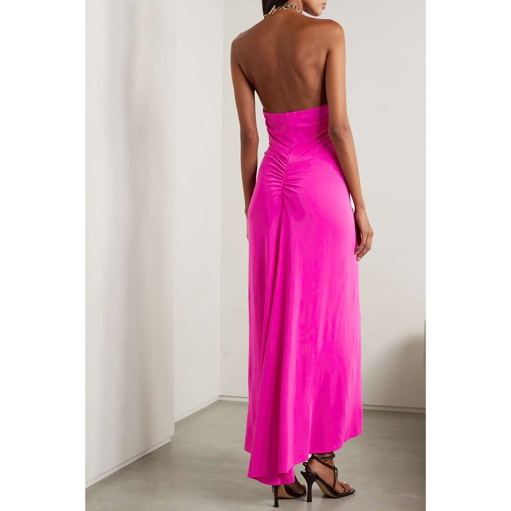 VERONICA BEARD chain-embellished ruched stretch-jersey halterneck maxi dress  M